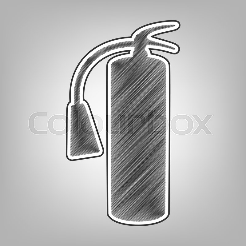 800x800 Fire Extinguisher Sign. Vector. Pencil Sketch Imitation. Dark Gray - Fire Extinguisher Sketch