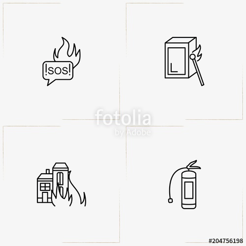 500x500 Firefighter Line Icon Set With Matches, Fire Extinguisher And - Fire Extinguisher Sketch