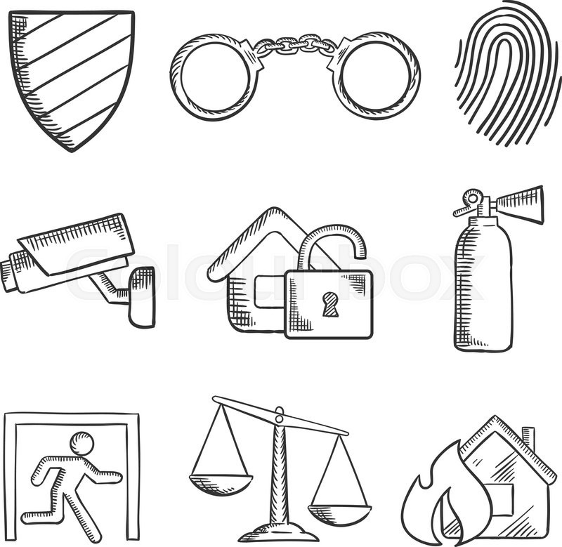 800x779 Safety And Security Sketch Style Icons With A Security Shield - Fire Extinguisher Sketch