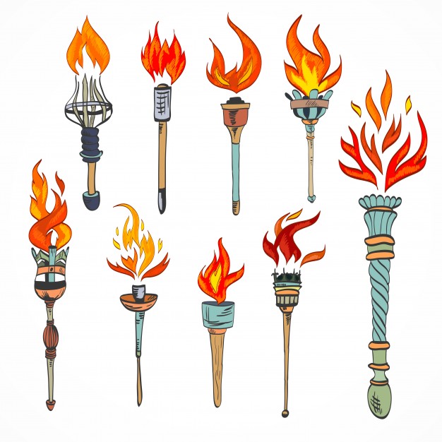 626x626 Fire Glowing Flame Retro Sketch Torch Icons Set Isolated Vector - Fire Flame Sketch
