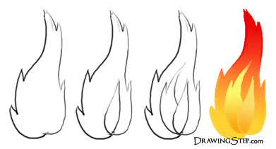 391x211 Step By Step Flame Drawing Lessons - Fire Flame Sketch