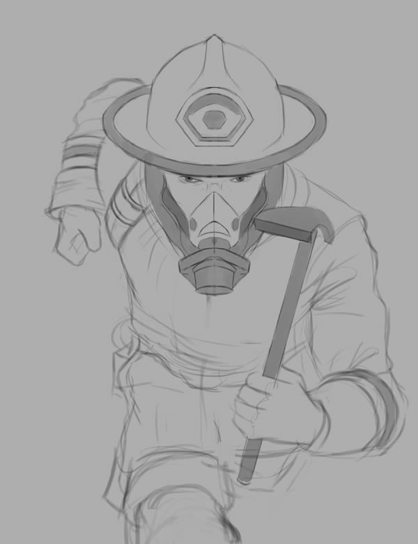 600x781 Create A Heroic Firefighter Painting In Photoshop - Fire Helmet Sketch