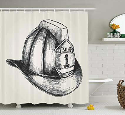 425x391 Lunarable Fireman Shower Curtain By, Sketch Style - Fire Helmet Sketch