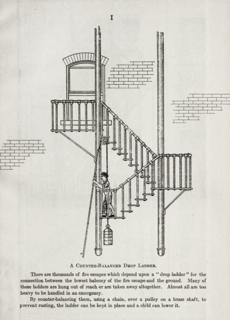 738x1024 Building Fire Safety Sketch Counterbalance Drop Ladder 1912 - Fire Safety Sketch
