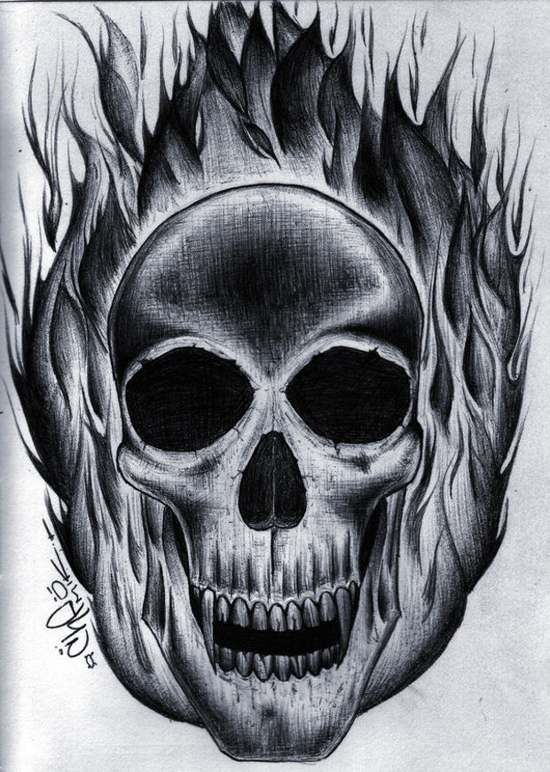 620x870 Drawings Of Skulls On Fire Group With Items - Fire Skull Sketch