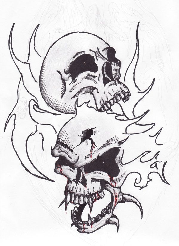 600x822 Demon Coloring Pages Fire Skulls Sketch Tatoo By Satroa - Fire Skull Sketch