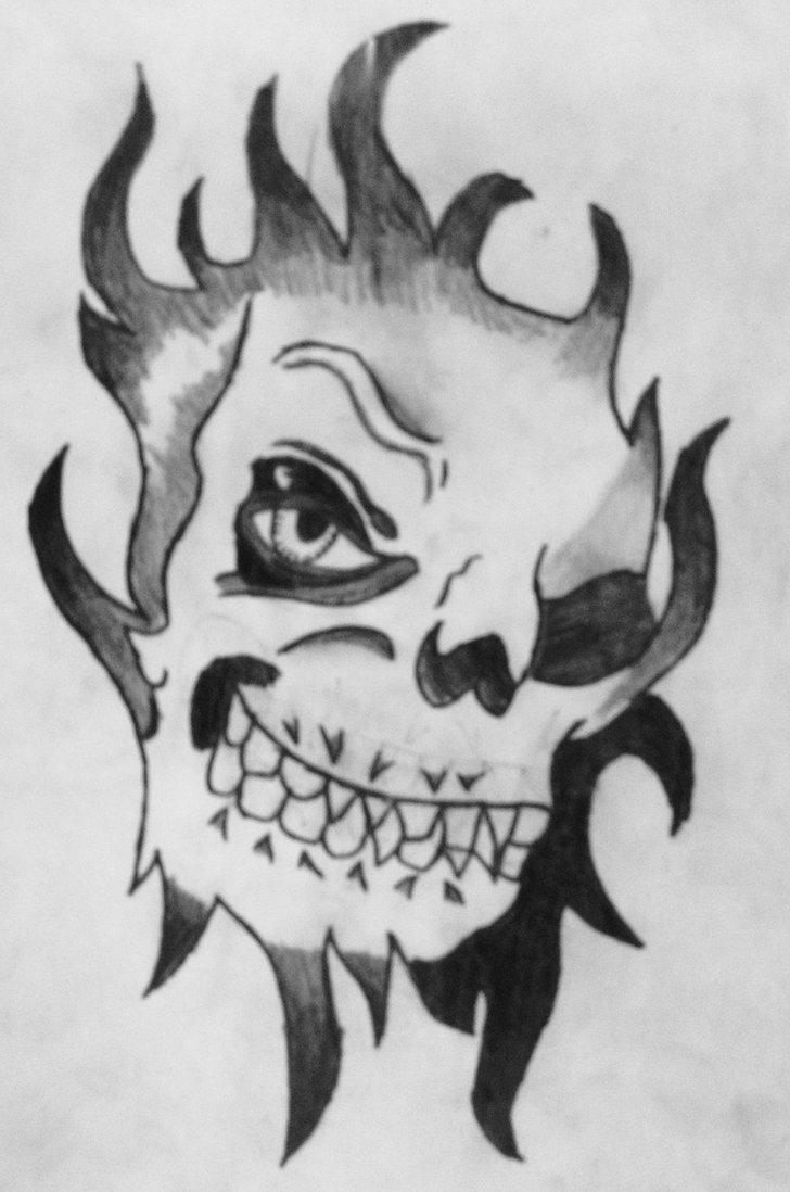 728x1098 Fire Skull By Awkwardtoast05 - Fire Skull Sketch