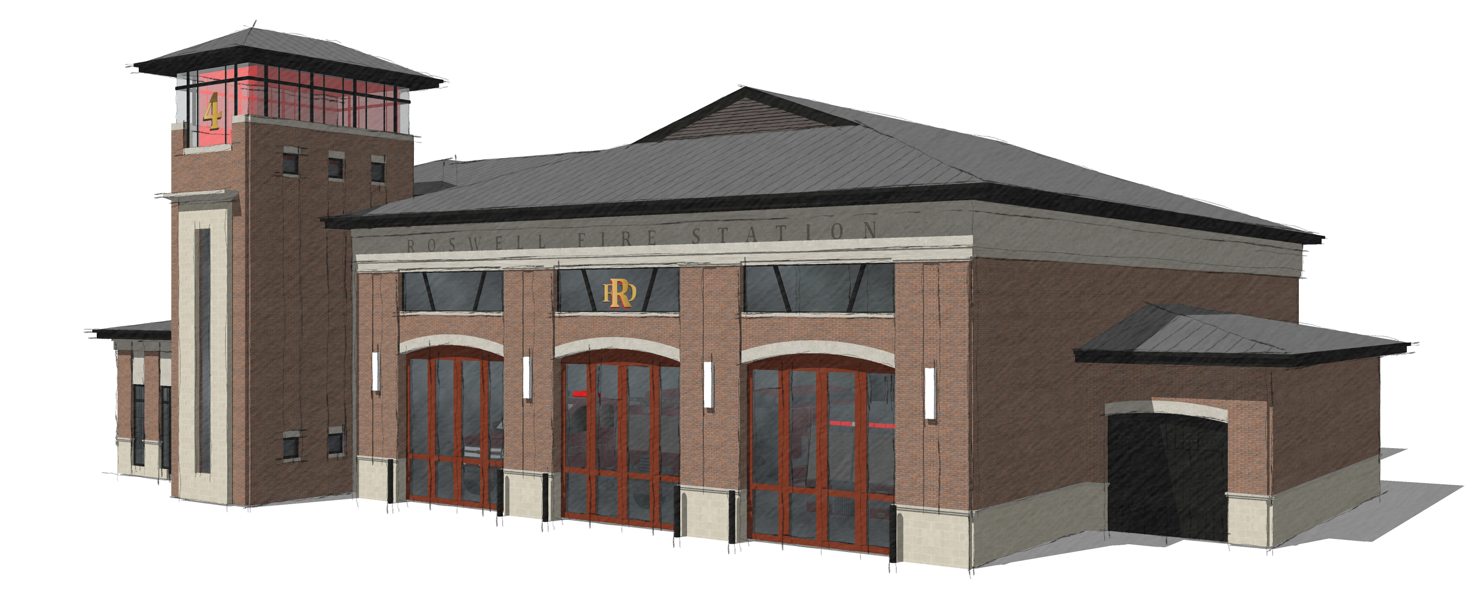 3000x1217 City Of Roswell Fire Station - Fire Station Sketch
