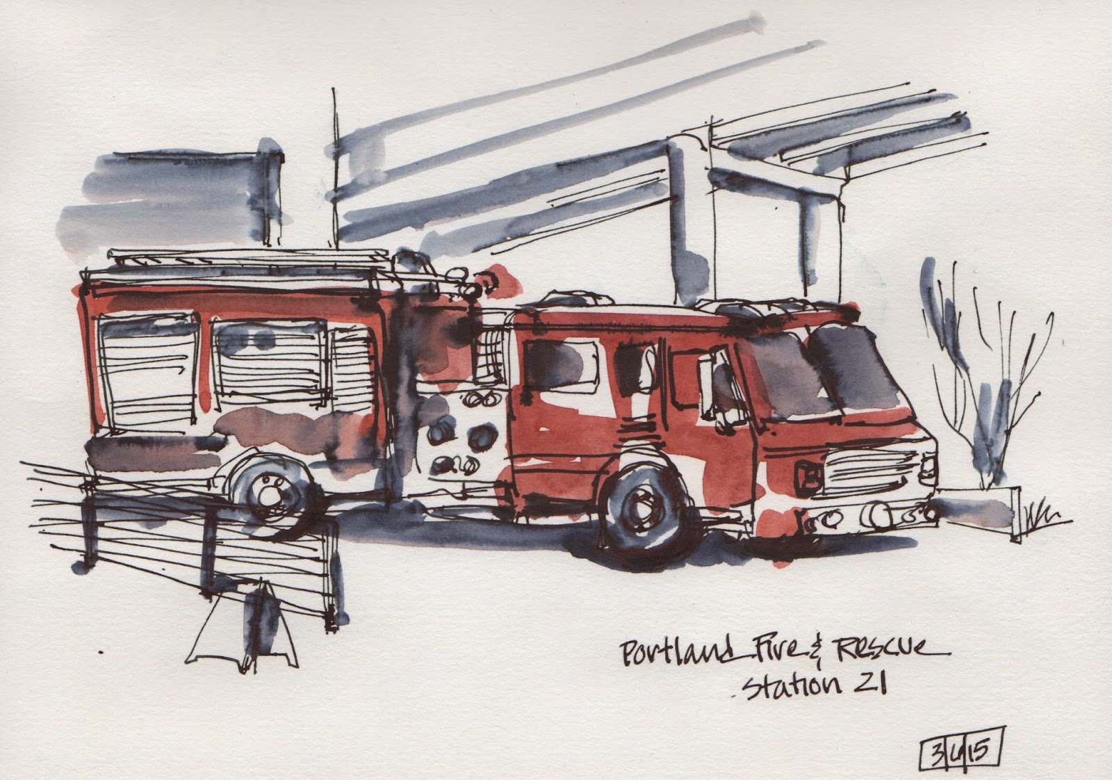 1600x1122 Urban Sketchers Portland Fire And Rescue Station 21 - Fire Station Sketch