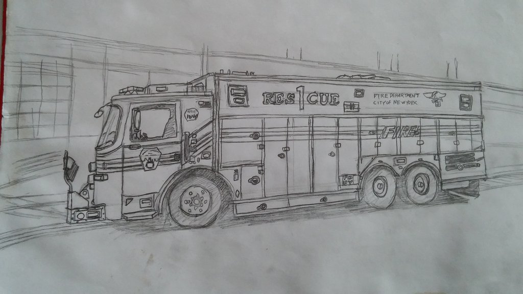 1024x576 Fire Engine Sketch (For A Friend) By Necrohunter7 - Fire Truck Sketch
