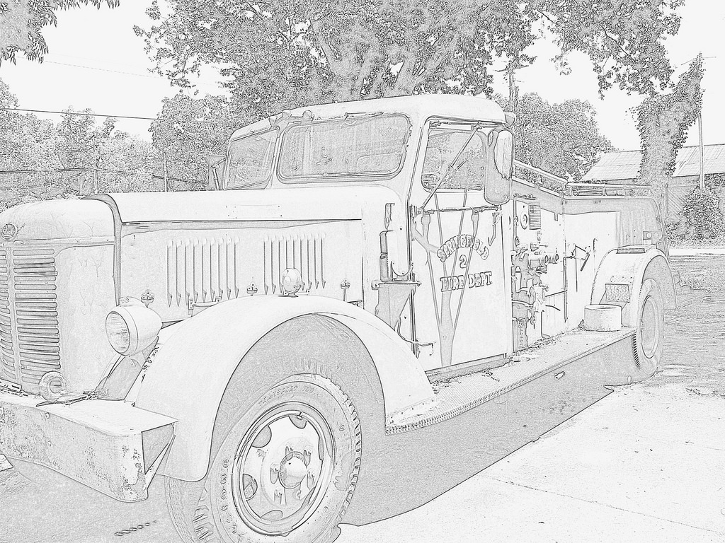 1024x768 Old Fire Truck Sketch Springfield Sc, Old Fire Truck - Fire Truck Sketch
