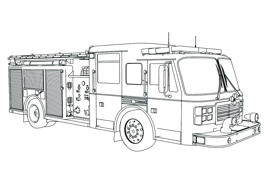 1024x724 Coloring Pages Of Fire Trucks Truck Free - Fire Truck Sketch