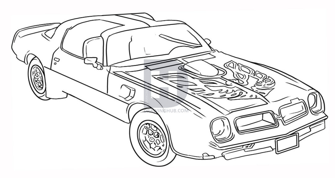 1080x575 How To Draw A Trans Am, Step By Step, Drawing Guide, By Darkonator - Firebird Sketch