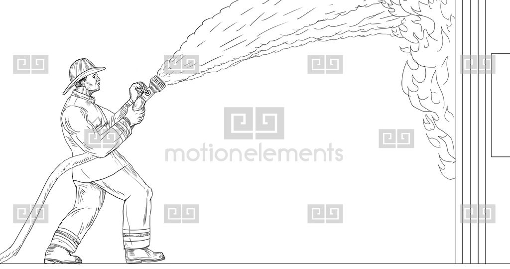 1024x540 Firefighter Hosing Down House On Fire 2d Animation Stock Animation - Firefighter Sketch