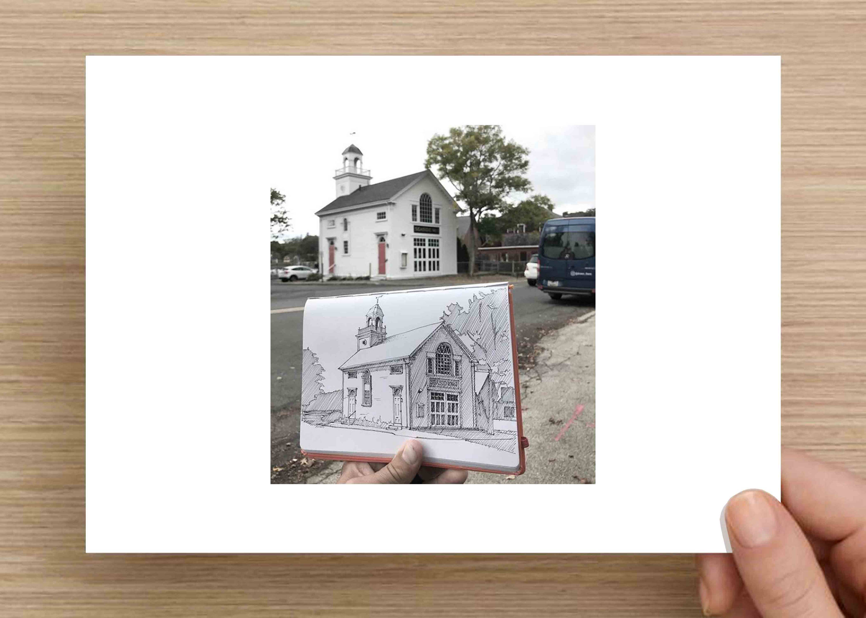 3000x2143 Ink Drawing Of Historic Seaside No 1 Firehouse In Manchester By - Firehouse Sketch