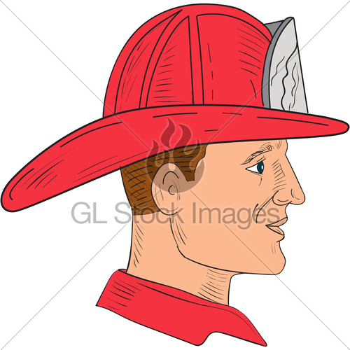 500x500 Fireman Firefighter Vintage Helmet Drawing Gl Stock Images - Fireman Sketch