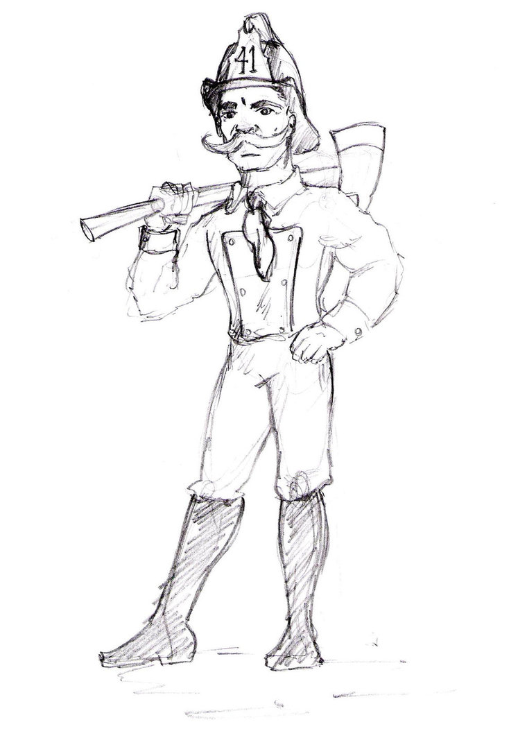 760x1051 Fireman Sketch By Jim Cacciabando Jr - Fireman Sketch