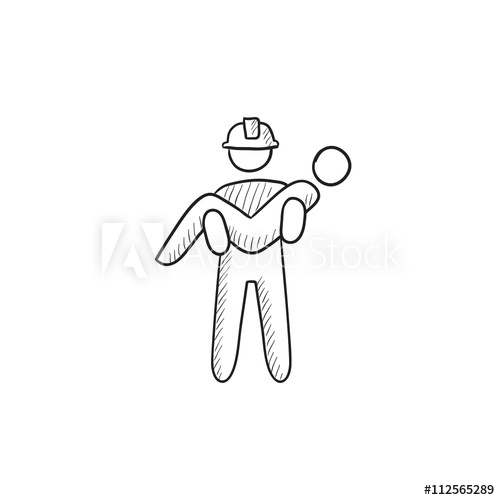 500x500 Fireman Holding Person On Hands Sketch Icon. - Fireman Sketch