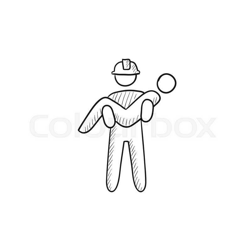 800x800 Fireman Holding Person On Hands Vector Sketch Icon Isolated On - Fireman Sketch