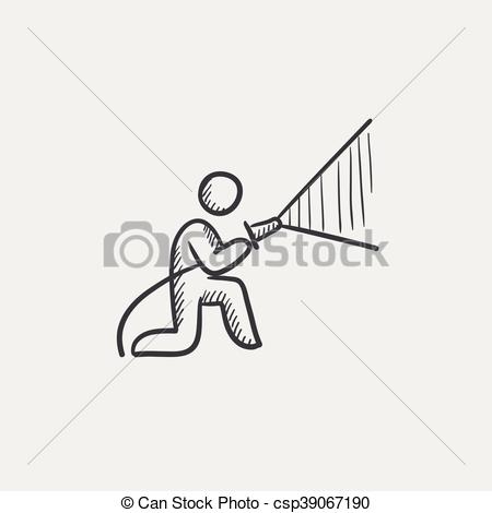 450x470 Fireman Spraying Water Sketch Icon. Firefighter Using A Fire Hose - Fireman Sketch