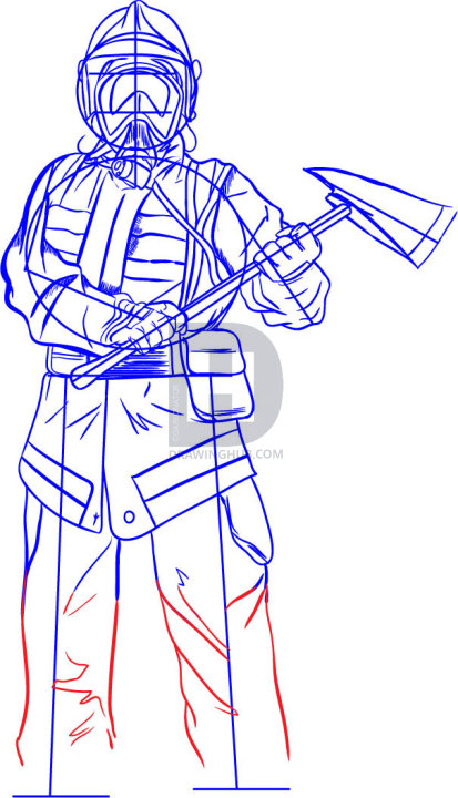 413x720 How To Draw A Fireman, Firefighter, Step By Step, Drawing Guide - Fireman Sketch