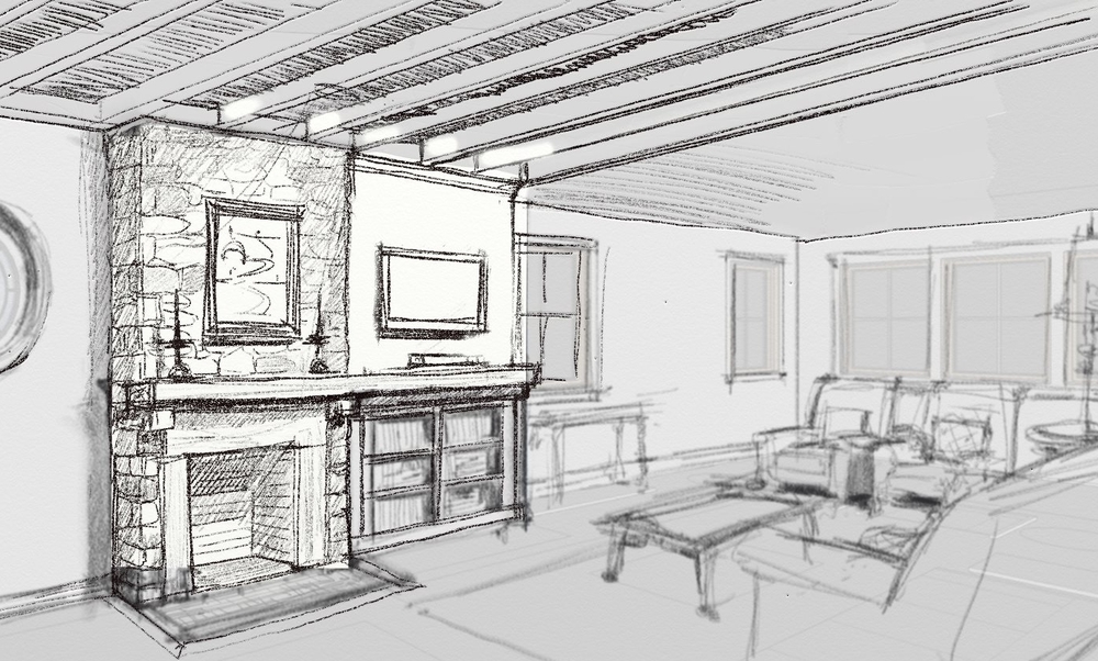 1000x602 Fireside J.b. Nicholson Architecture - Fireplace Sketch