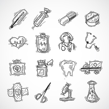 350x350 Medical Icon Set With First Aid Kit Pill Syringe Isolated Vector - First Aid Kit Sketch