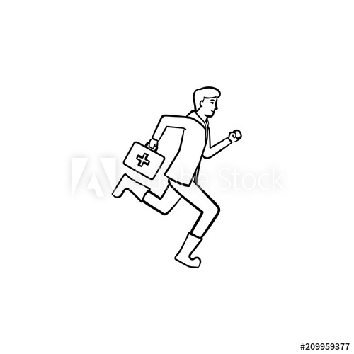 500x500 Paramedic Running With First Aid Kit In Arm Hand Drawn Outline - First Aid Kit Sketch