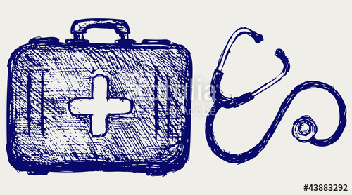 500x278 Stethoscope With First Aid Kit. Sketch Stock Image And Royalty - First Aid Kit Sketch