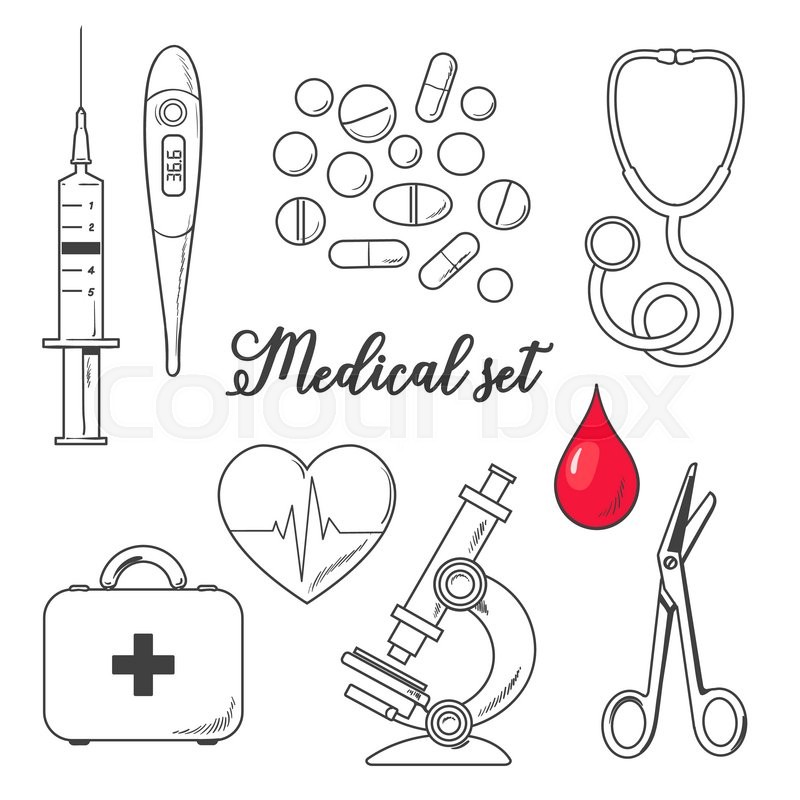 800x800 Tools For Medical Research, The Icons On The White Background - First Aid Sketch