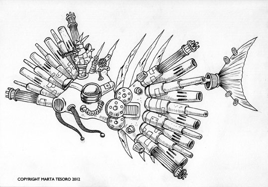 539x376 Gun Fish - Fish Bone Sketch