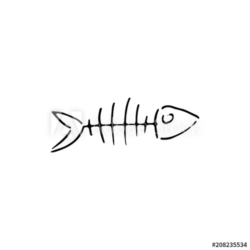 500x500 Handdrawn Fish Bone Doodle Icon. Hand Drawn Black Sketch. Sign - Fish Bone Sketch