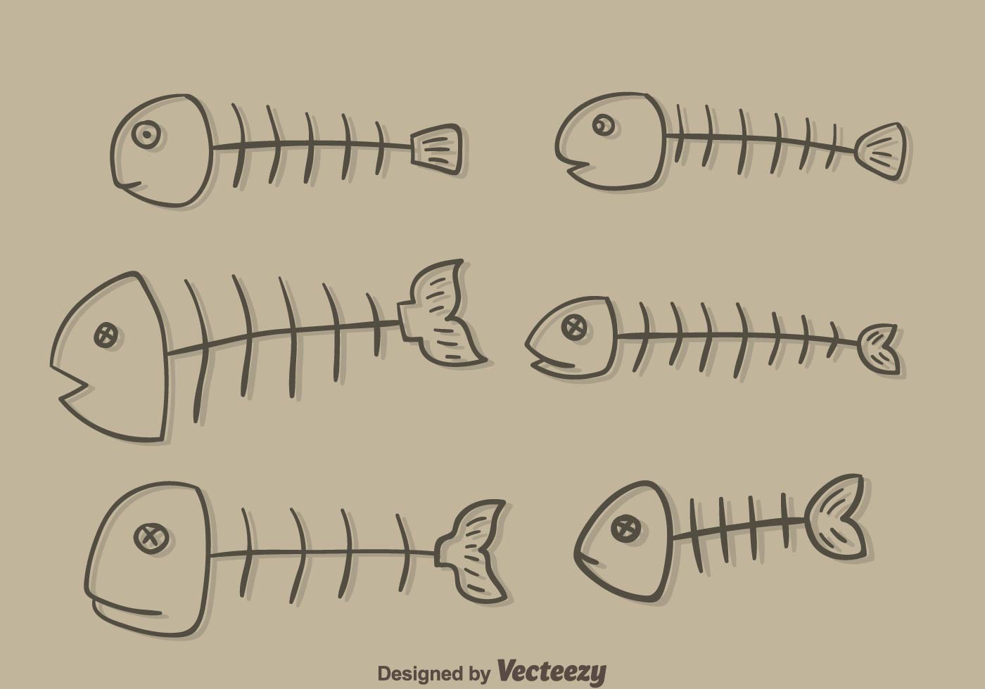 1400x980 Sketch Fishbone Collection Vector - Fish Bone Sketch