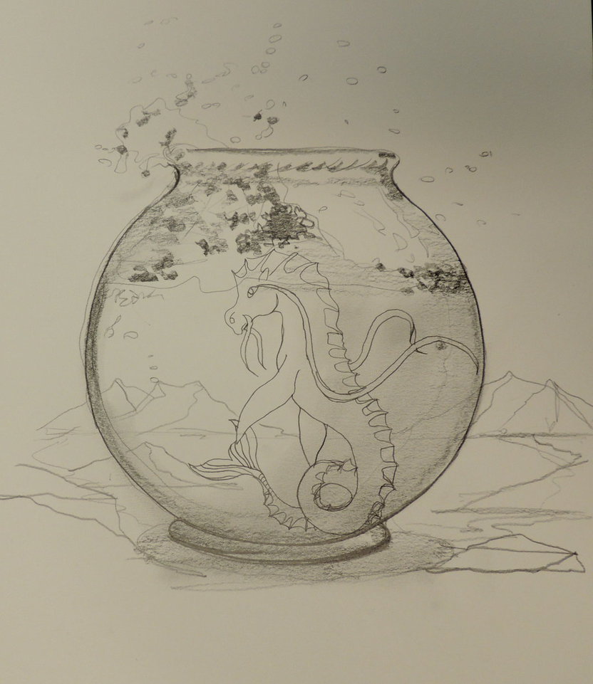 832x961 Sea Monster In A Fishbowl Original Sketch By Celticquailknight On - Fish Bowl Sketch