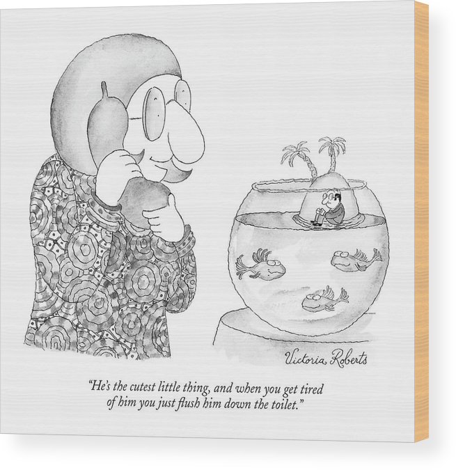 655x675 Woman On The Phone Looking At Her Fish Bowl That Wood Print By - Fish Bowl Sketch