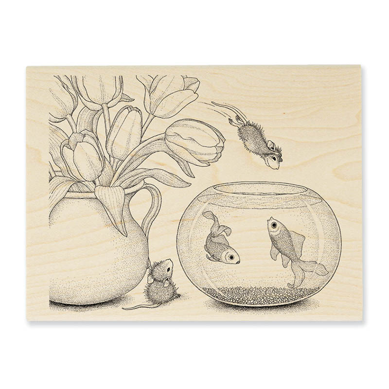 800x800 Fish Bowl Dive Rubber Stamp - Fish Bowl Sketch