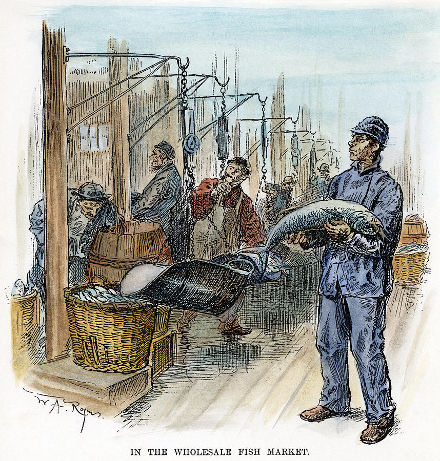 858x900 Fulton Fish Market, 1890 Drawing By Granger - Fish Market Sketch