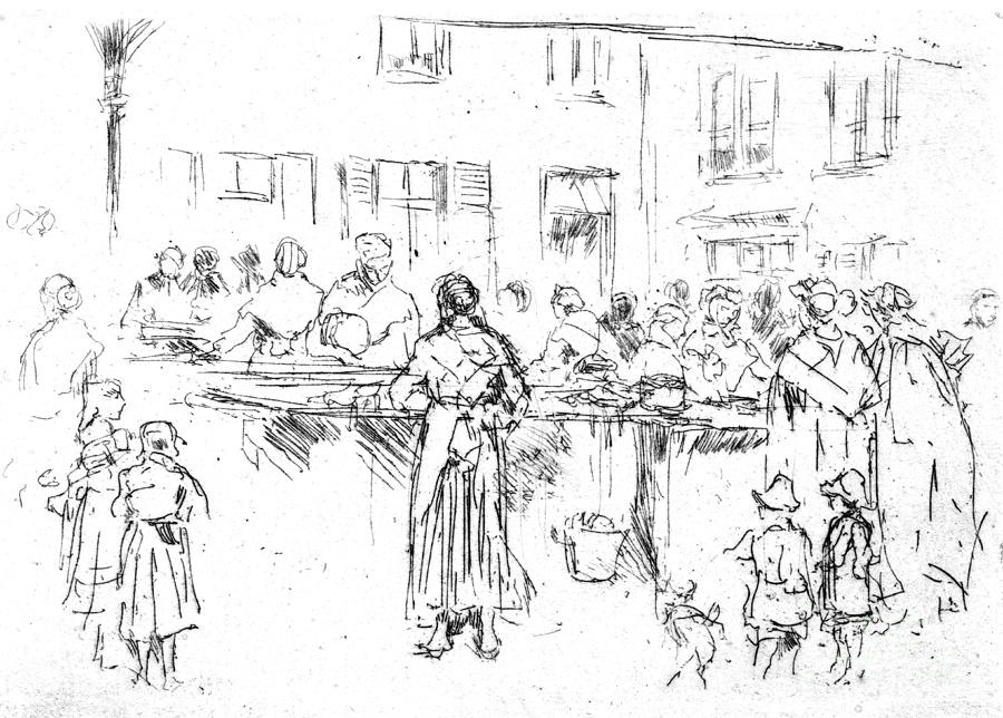 900x644 Fish Market Ostend Belgium 1860 Photograph By Padre Art - Fish Market Sketch