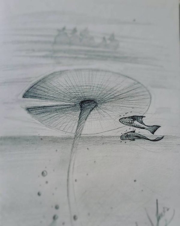 600x750 Environment Sketches - Fish Pond Sketch