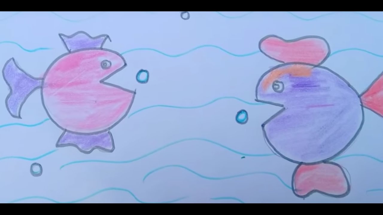 1280x720 How To Draw A Fish And Sea Easily I Fish And Pond Drawing - Fish Pond Sketch