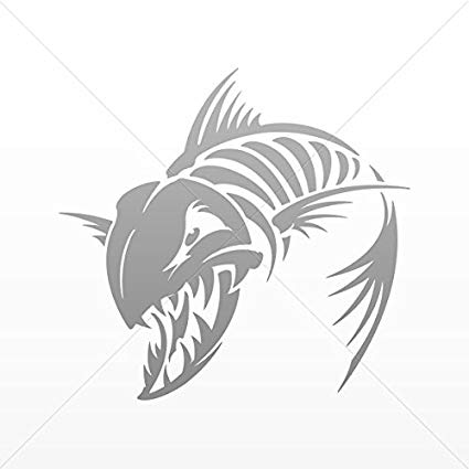 425x425 Decal Aggressive Fish Skeleton Tablet Vehicle - Fish Skeleton Sketch