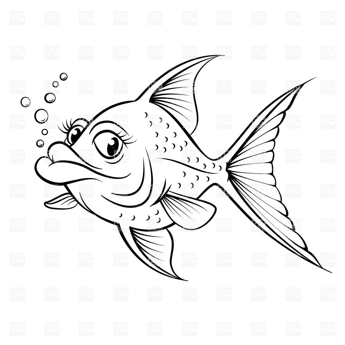 1200x1200 Sketch Of Cartoon Fish Outline Vector Image Vector Artwork Of - Fish Sketch