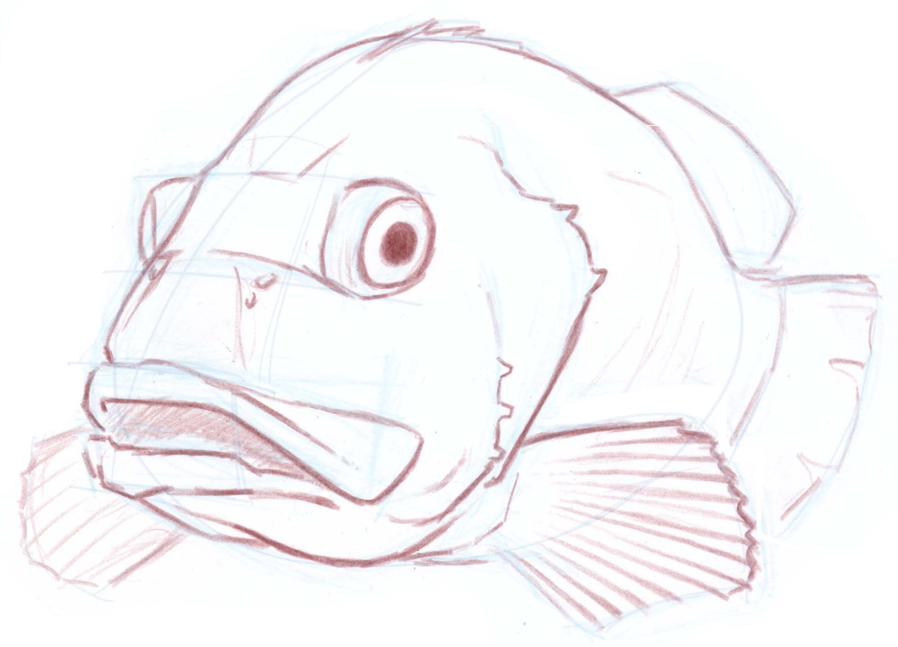 macro fish being catched sketch