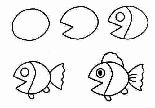 500x350 How To Draw A Fish After School Crafts Easy - Fish Sketch For Kids