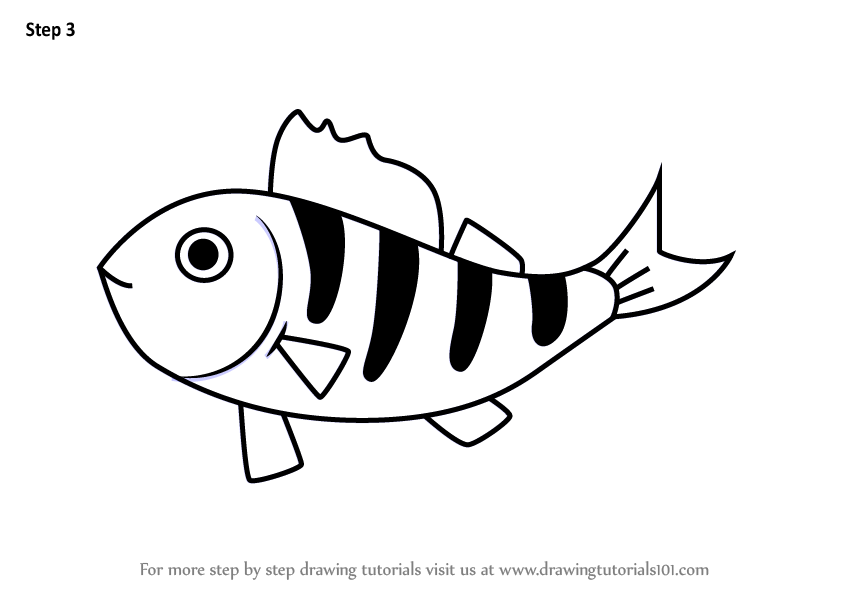 844x598 Learn How To Draw A Perch Fish For Kids (Animals For Kids) Step By - Fish Sketch For Kids