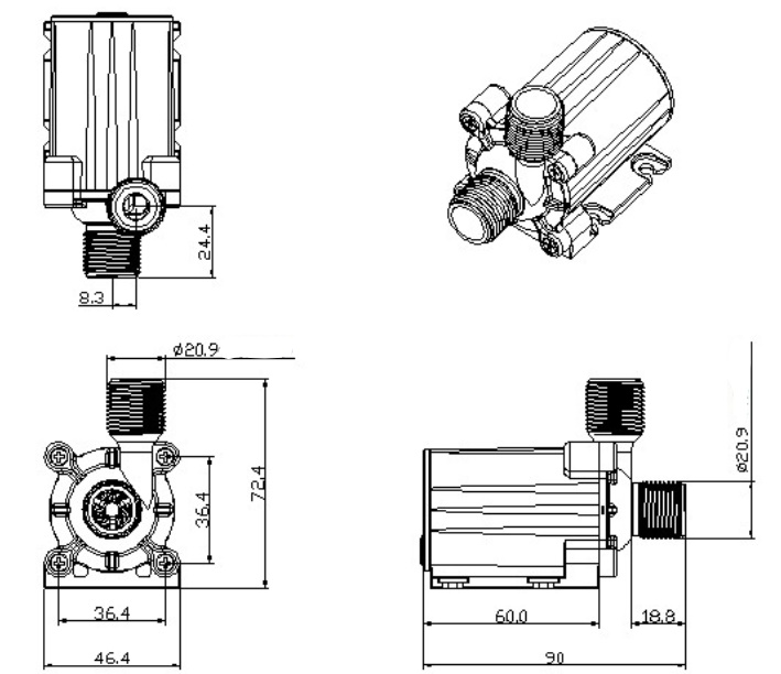 709x612 Bluefish Fish Tank Aquarium Water Pump Brushless Waterproof - Fish Tank Sketch