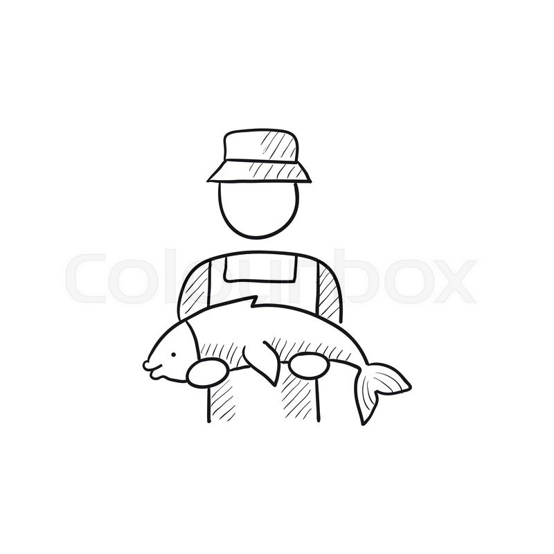 800x800 Fisherman With Big Fish Vector Sketch Icon Isolated On Background - Fisherman Sketch
