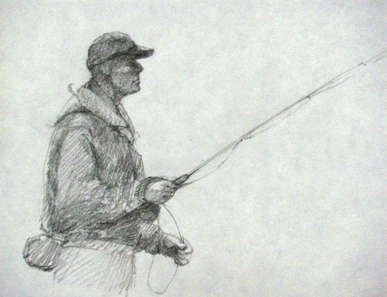 799x613 Fly Fishing Pencil Drawings Fishermen Sketches - Fisherman Sketch