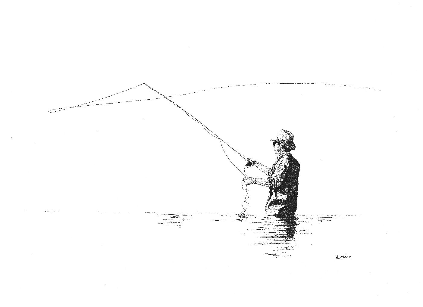 1404x1020 Fishing Fly Drawings - Fisherman Sketch