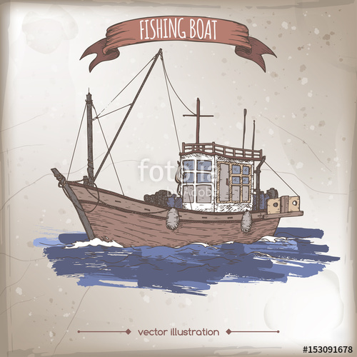 500x500 Old Fishing Boat Color Sketch. Stock Image And Royalty Free - Fishing Boat Sketch